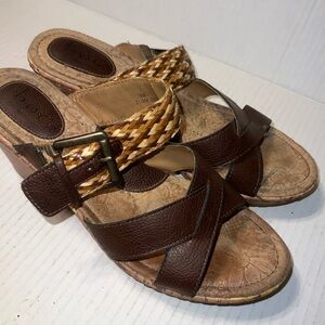 BOC Brown and Tan Woven Strap Sandals